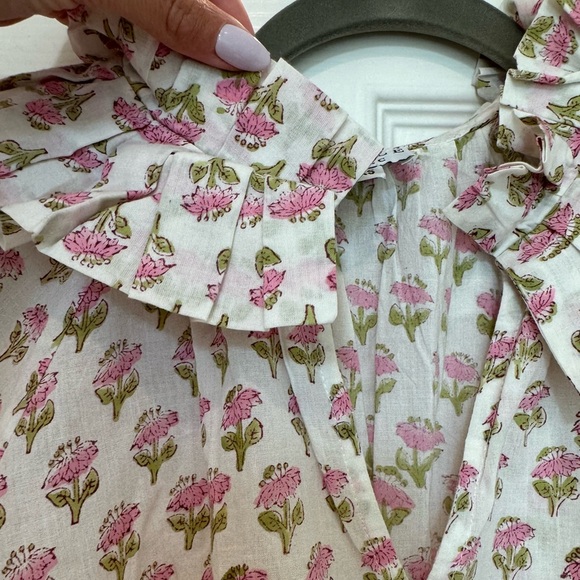 K1. Saule Parc Block Print Pink Ruffle Collar Floral Cotton Top - Picture 7 of 7
